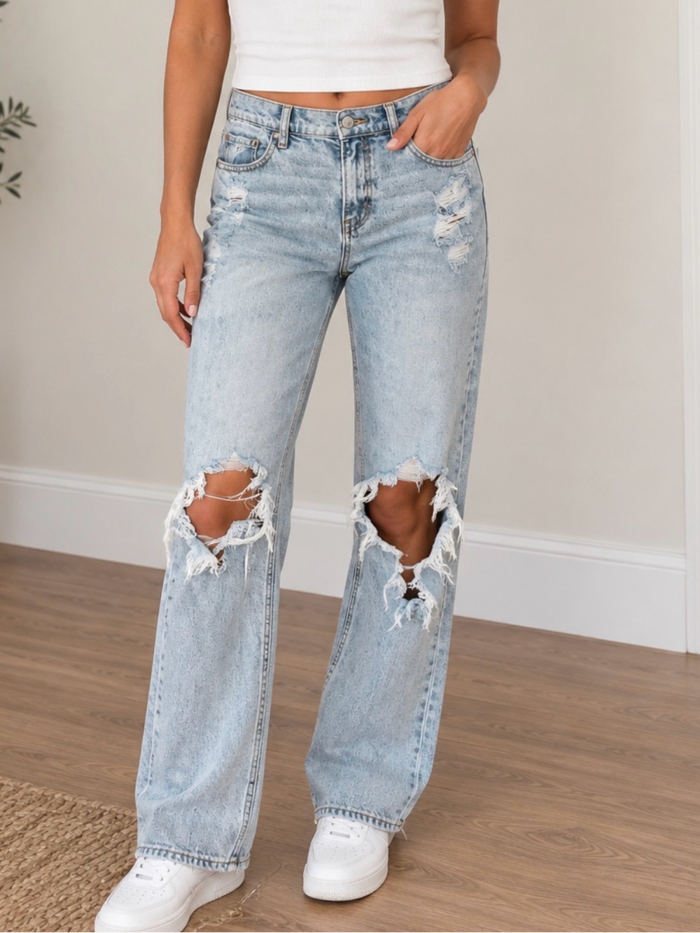 American Eagle Outfitters Light Blue Distressed Flare Jeans